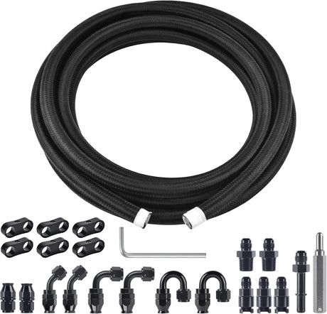 EVIL ENERGY 6AN 3/8" PTFE LS Swap EFI Fuel Line Fitting Kit E85 Nylon Braided Fuel Hose 10-26FT