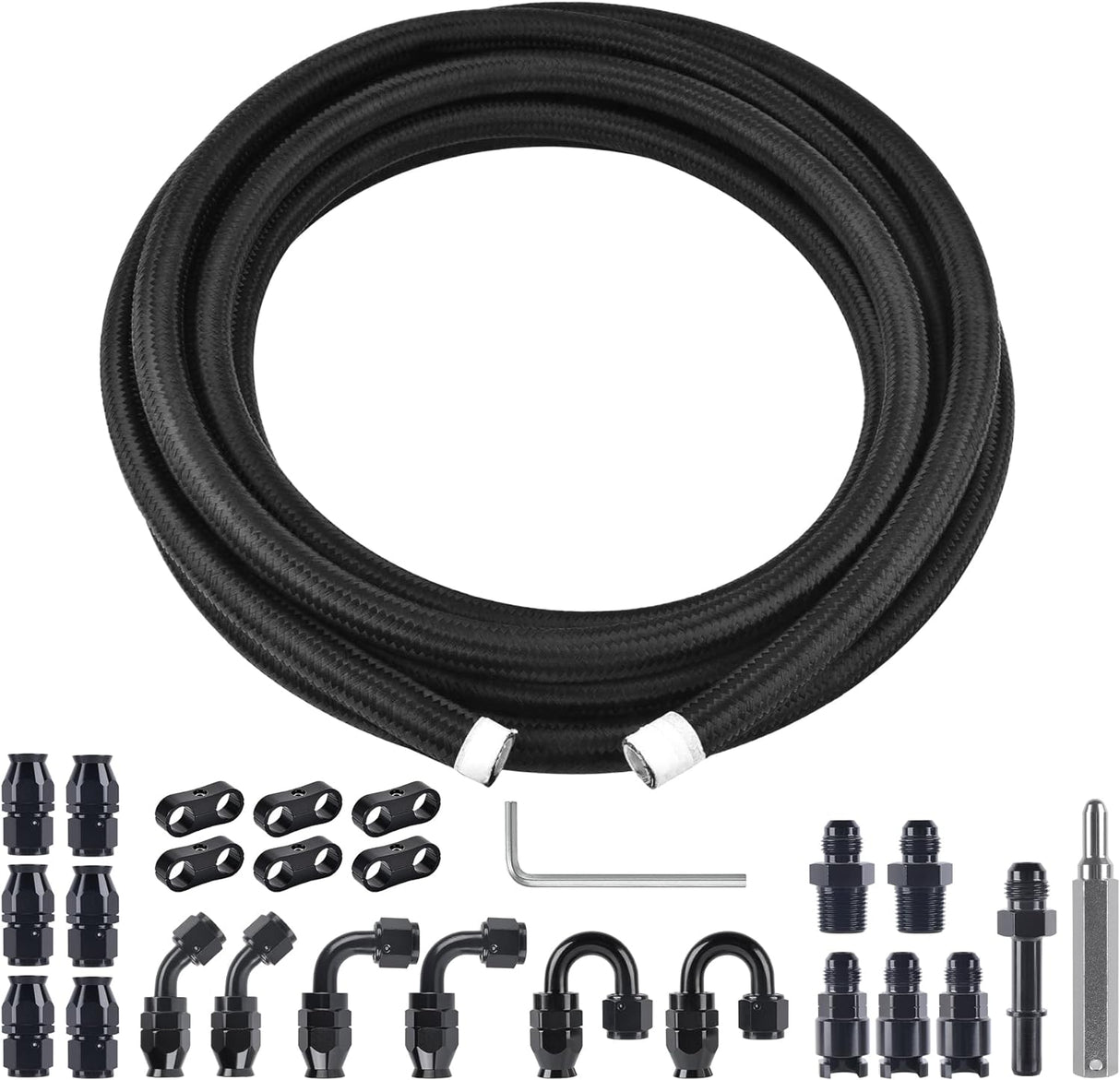 EVIL ENERGY 6AN 3/8" PTFE LS Swap EFI Fuel Line Fitting Kit E85 Nylon Braided Fuel Hose 10-26FT