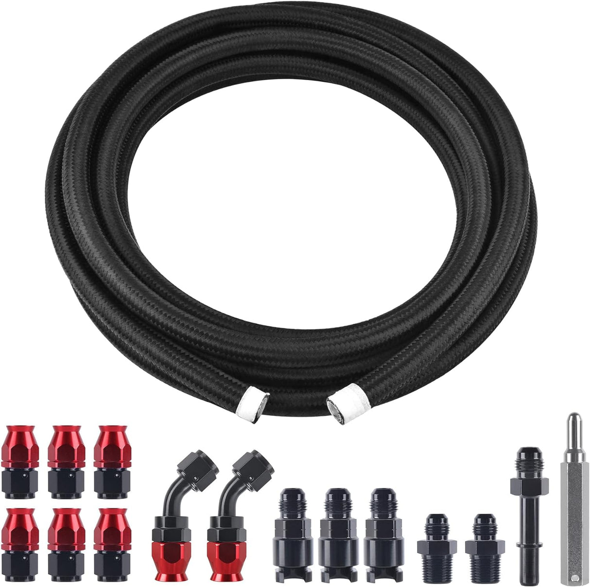 EVIL ENERGY 6AN 3/8" PTFE LS Swap EFI Fuel Line Fitting Kit E85 Nylon Braided Fuel Hose 10-26FT