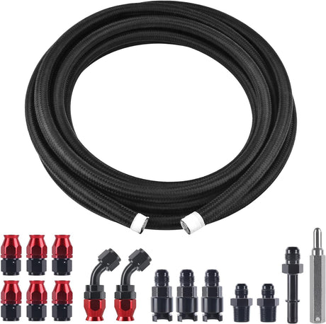 EVIL ENERGY 6AN 3/8" PTFE LS Swap EFI Fuel Line Fitting Kit E85 Nylon Braided Fuel Hose 10-26FT