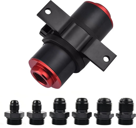 [Red,With Bracket]Evilenergy EVIL ENERGY Inline Fuel Filter 100 Micron with 6/8/10AN Adapter Universal 50MM