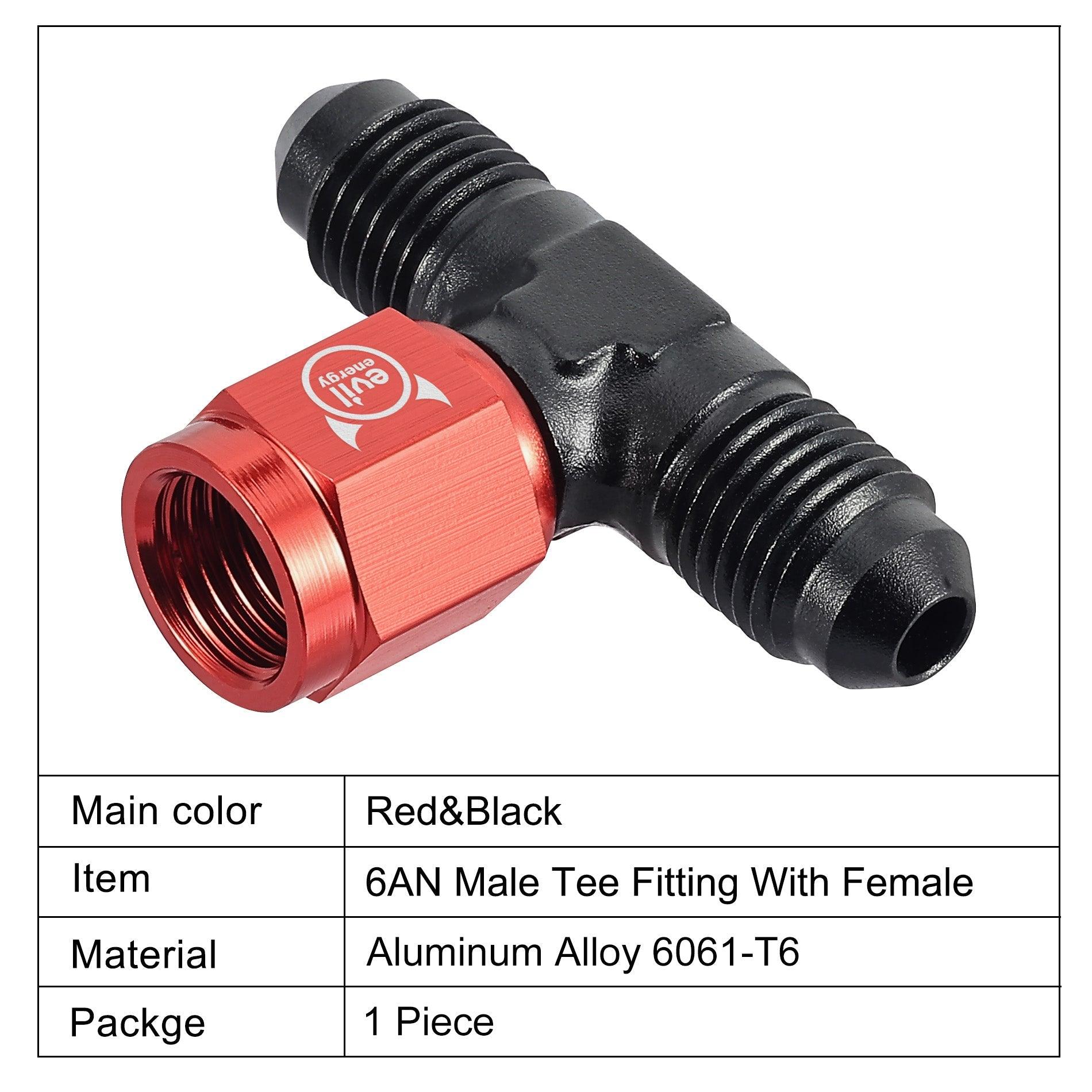 EVIL ENERGY AN Male Tee Fitting Adaptor with Female Swivel on Side Red&Black（4/6/8/10AN）