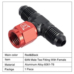 EVIL ENERGY AN Male Tee Fitting Adaptor with Female Swivel on Side Red&Black（4/6/8/10AN）