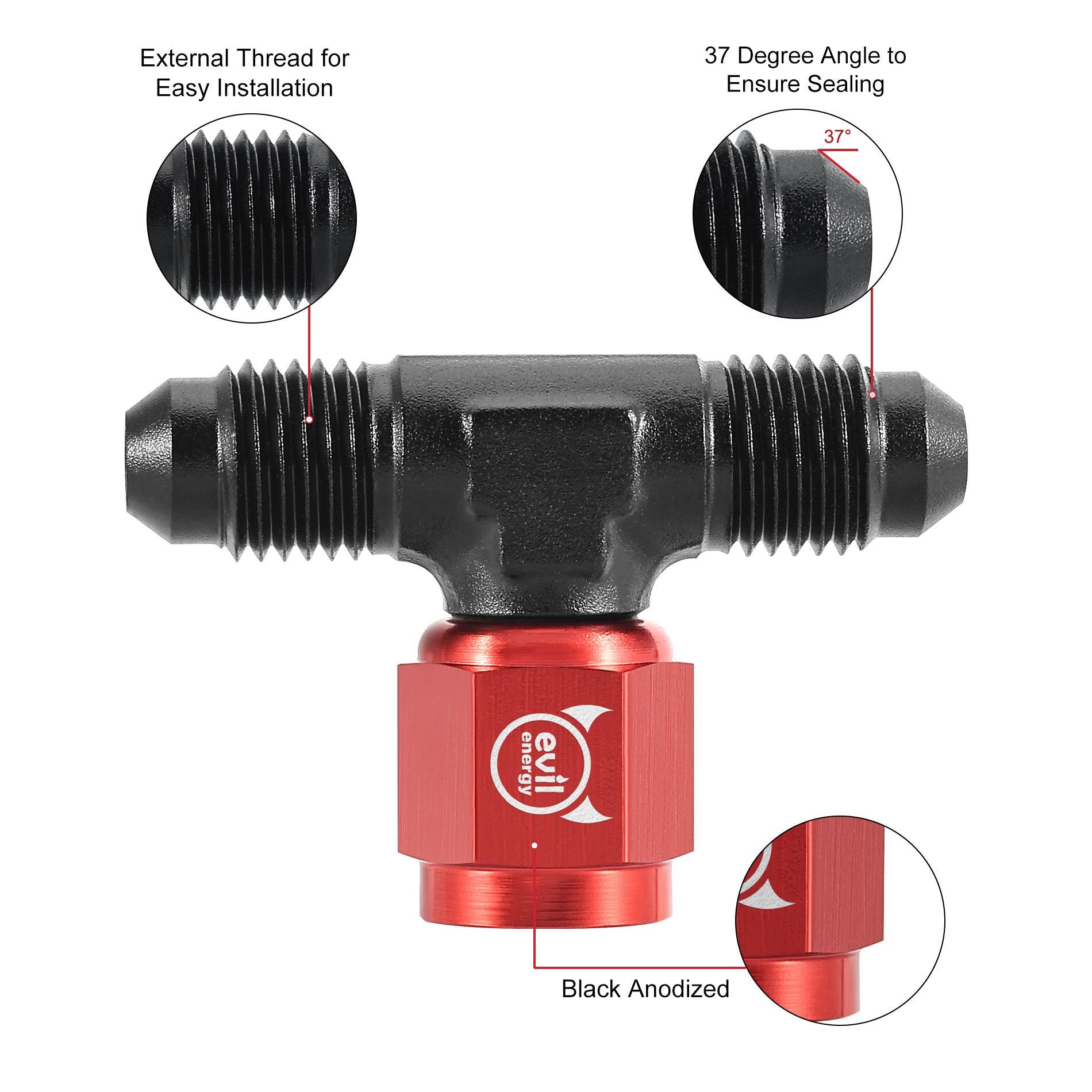 EVIL ENERGY AN Male Tee Fitting Adaptor with Female Swivel on Side Red&Black（4/6/8/10AN）