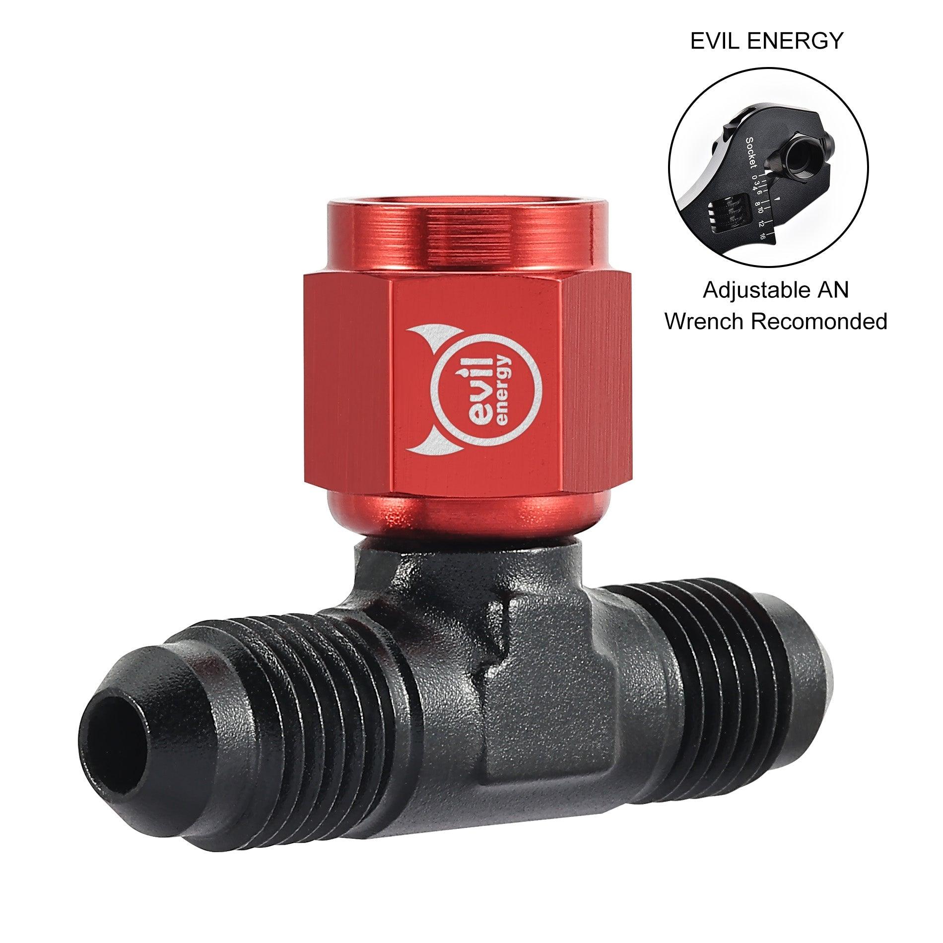 EVIL ENERGY AN Male Tee Fitting Adaptor with Female Swivel on Side Red&Black（4/6/8/10AN）