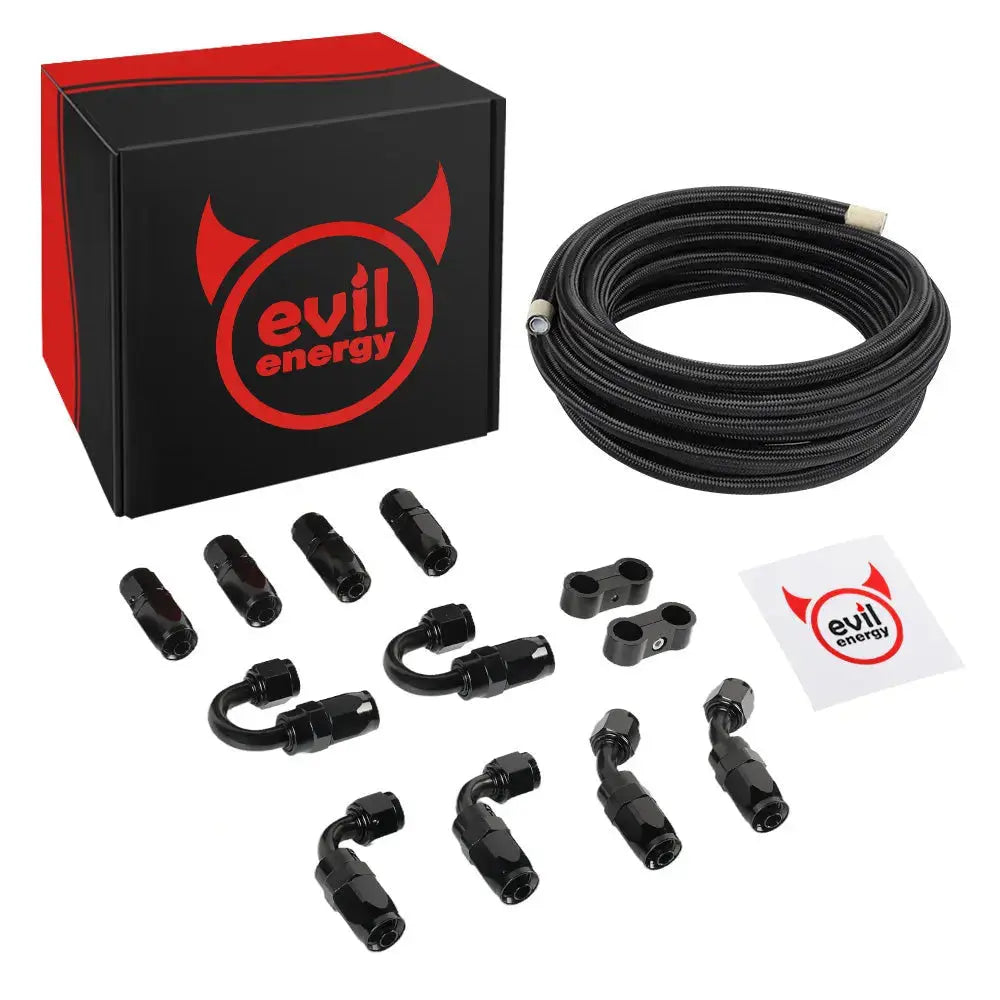 EVIL ENERGY 4/6/8/10AN PTFE Fuel Line Kit E85 Nylon Braided Fuel Hose 16/20FT Black