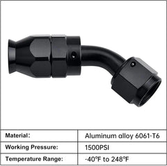 Evilenergy EVIL ENERGY PTFE Hose End Fitting 45 degree Black for PTFE Hose Only （ 4/6/8/10AN ）