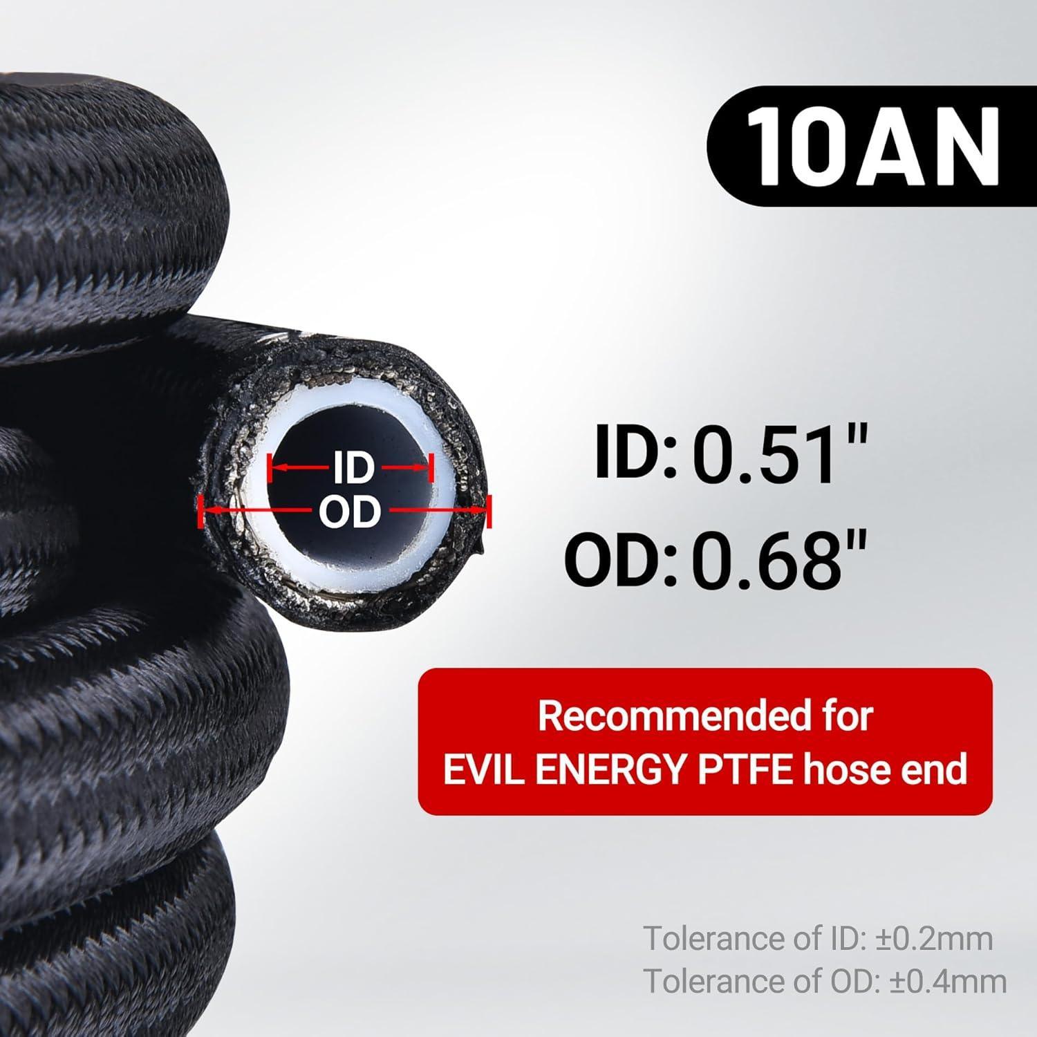 EVIL ENERGY PTFE Fuel Line Fitting Kit E85 Nylon Braided Fuel Hose 10FT Black (4/6/8/10AN ) [10AN]