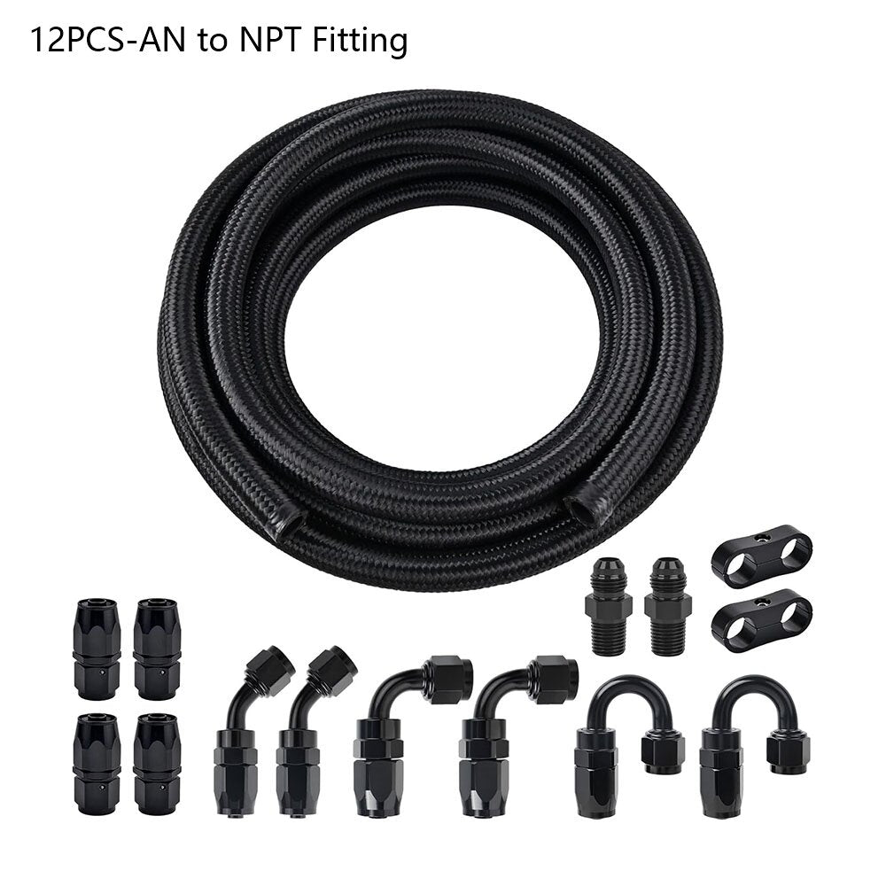 [12PCS-AN to NPT Fitting-Black]