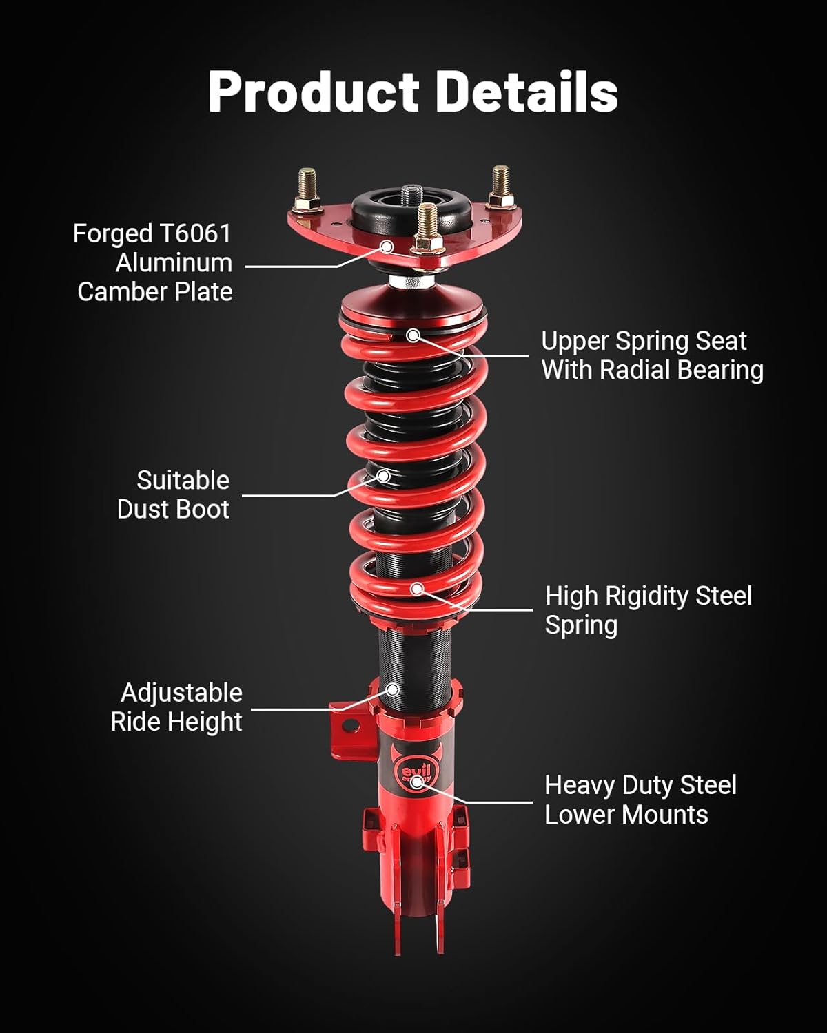 2015-2023 Ford Mustang GT & Ecoboost S550 non Magnaride or Shelby Coilover Shock Absorbers 4PC