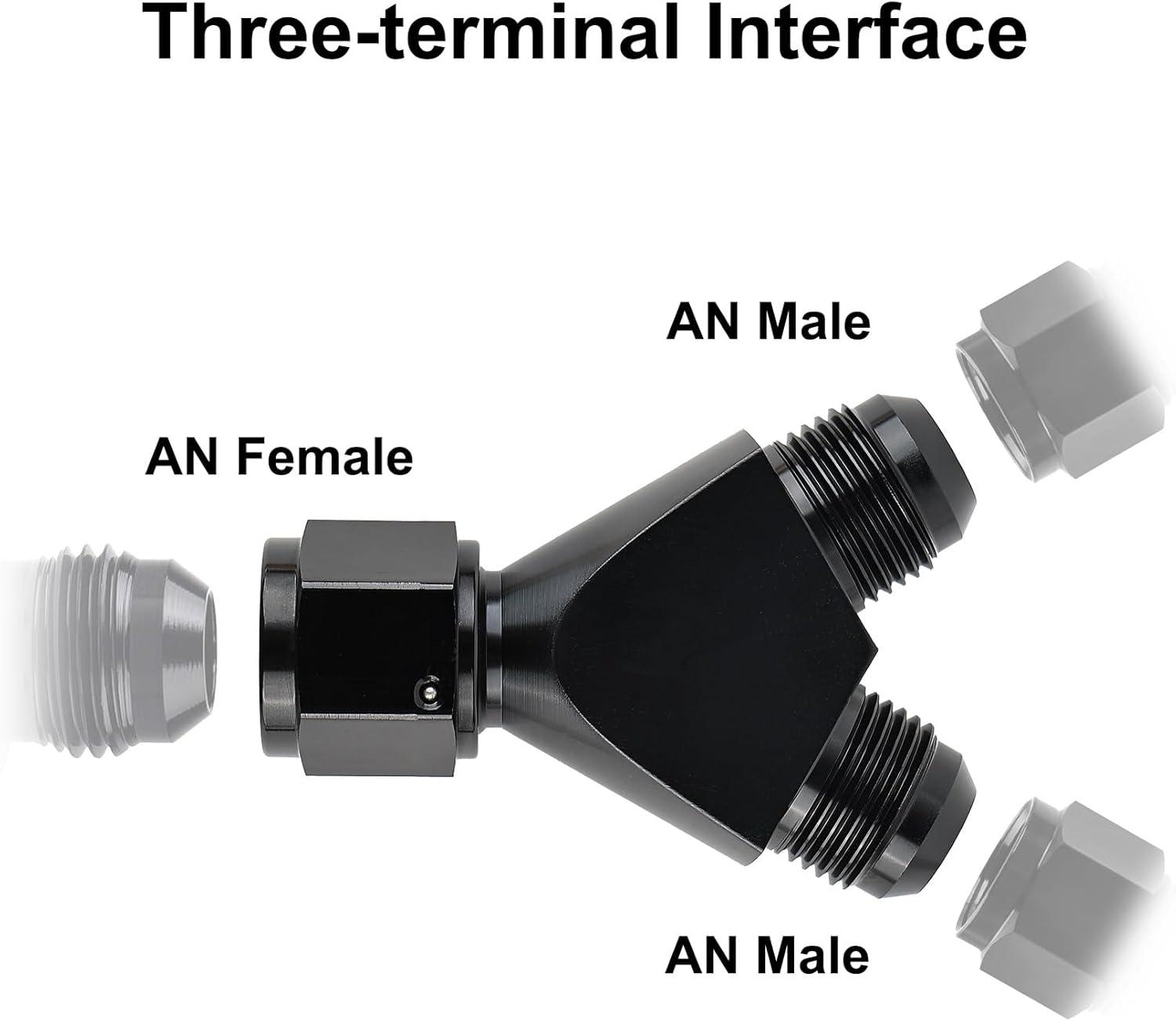 EVIL ENERGY AN Female to AN Male Flare Fitting Y Block Union Splitter Swivel Adapter Fitting Aluminum Black