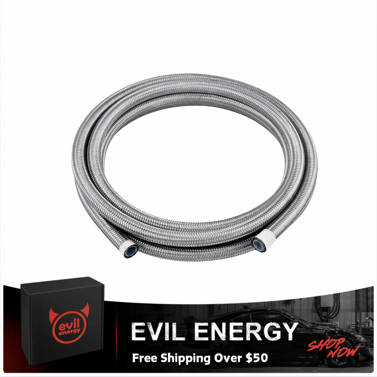 Evil Energy PTFE Fuel Hose E85 -6AN 8AN 10AN Stainless Steel Braided Hose | 10FT Silver | High Performance Auto Parts