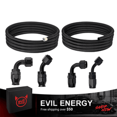 EVIL ENERGY High-Performance AN6 Fuel Line Kit with Black Anodized PTFE & CPE Hoses and 45° & 90° Fittings