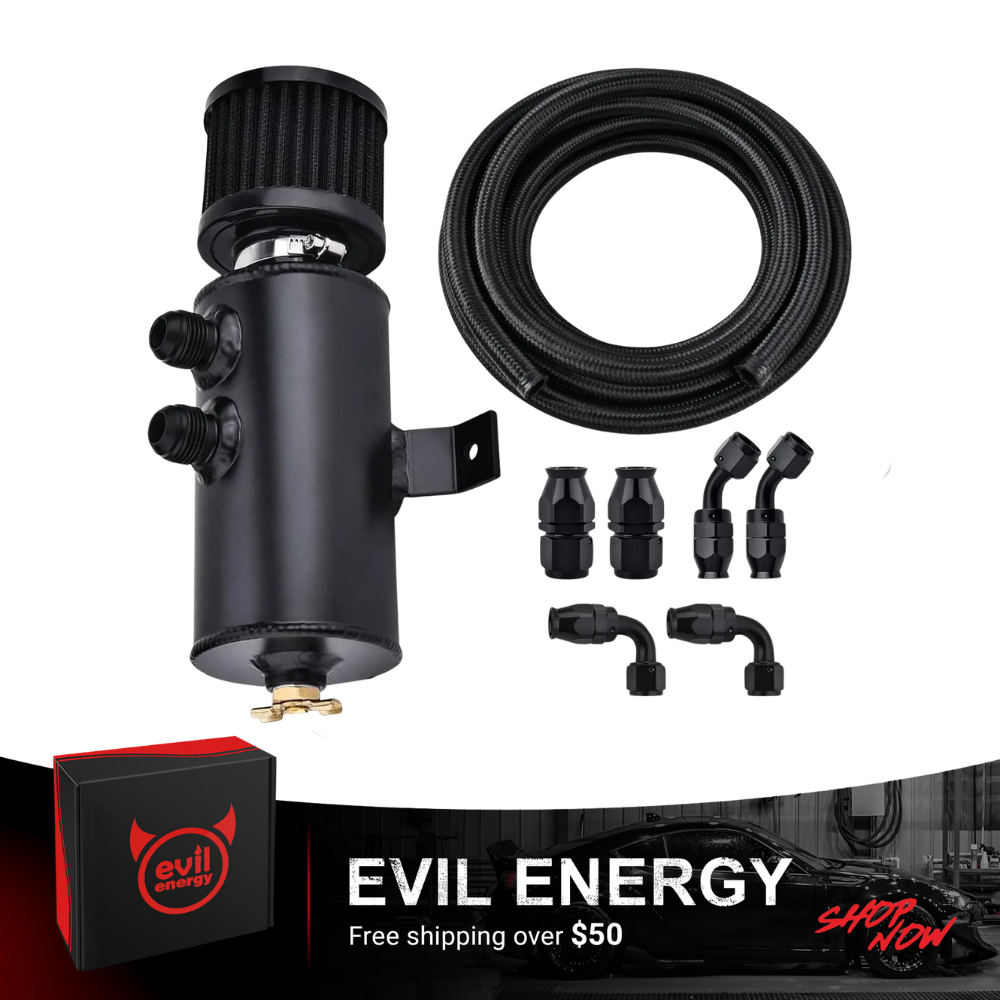 EVIL ENERGY 10AN Oil Catch Can Breather Tank with AN10 Fuel Line Kit Nylon Braided CPE 10FT