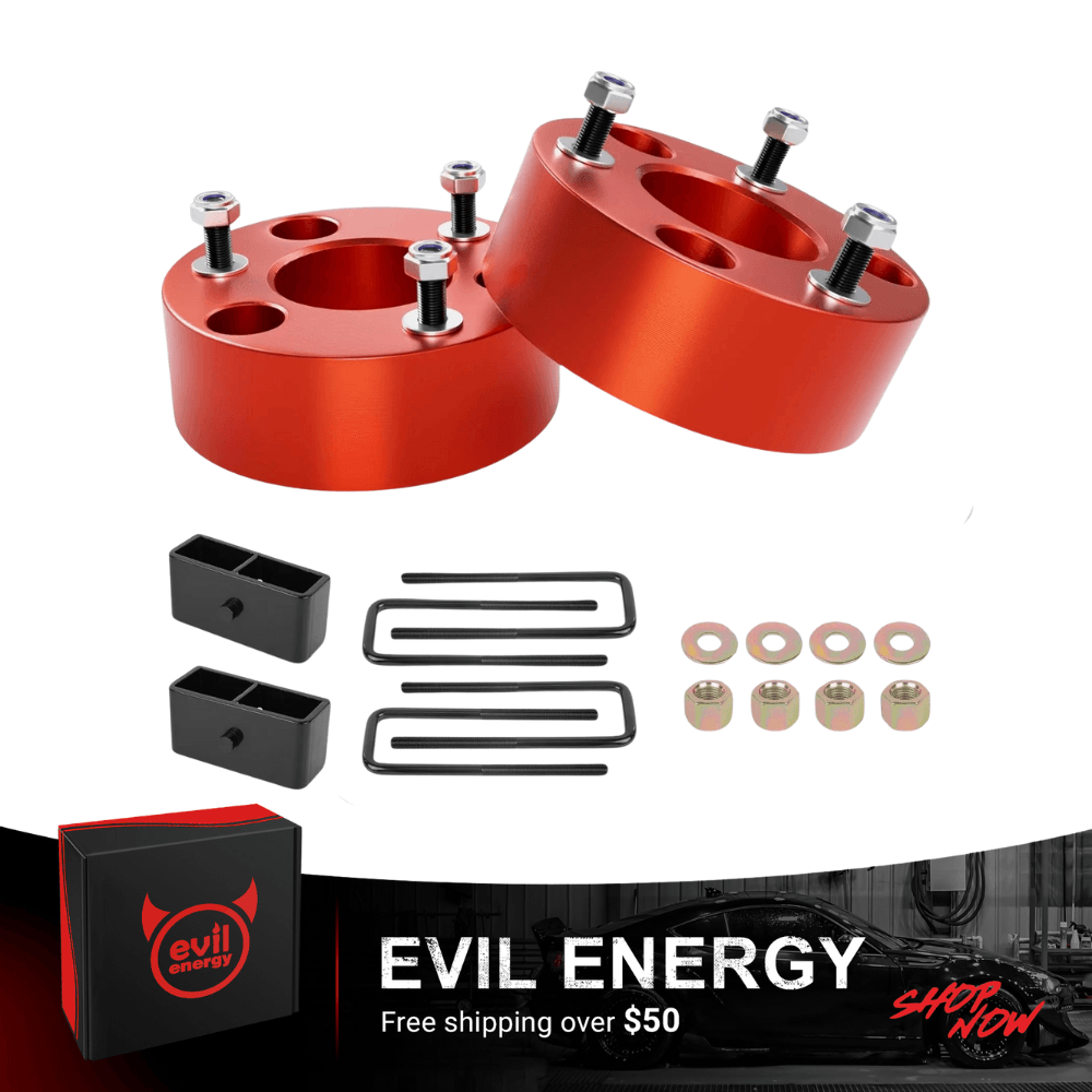 EVIL ENERGY 3 inch Front and 2 inch Rear Leveling Kits For 2007-2023 Chevy Suspension Forged Strut Spacers Lift Kits Red