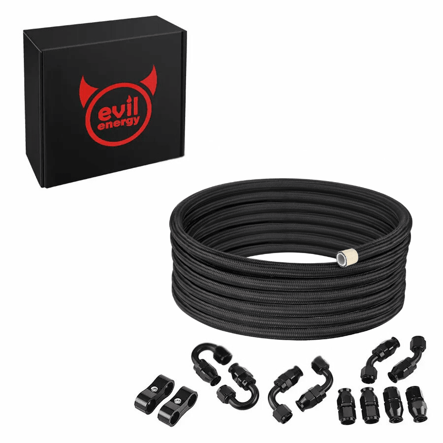 Evilenergy EVIL ENERGY 6/8/10AN PTFE Fuel Line Kit Nylon Braided Fuel Hose 16FT Black