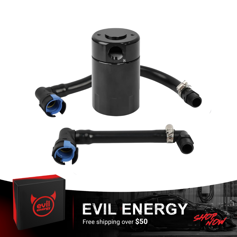 EVIL ENERGY Oil Catch Can Air Oil Separator compatible with 2018-2023 Mustang GT 2019 Mustang Bullitt 2021-2023 Mustang Mach I Passenger Side 3OZ