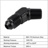 EVIL ENERGY AN Male Flare to NPT Pipe 45 Degree Fitting Adapter Aluminum Black