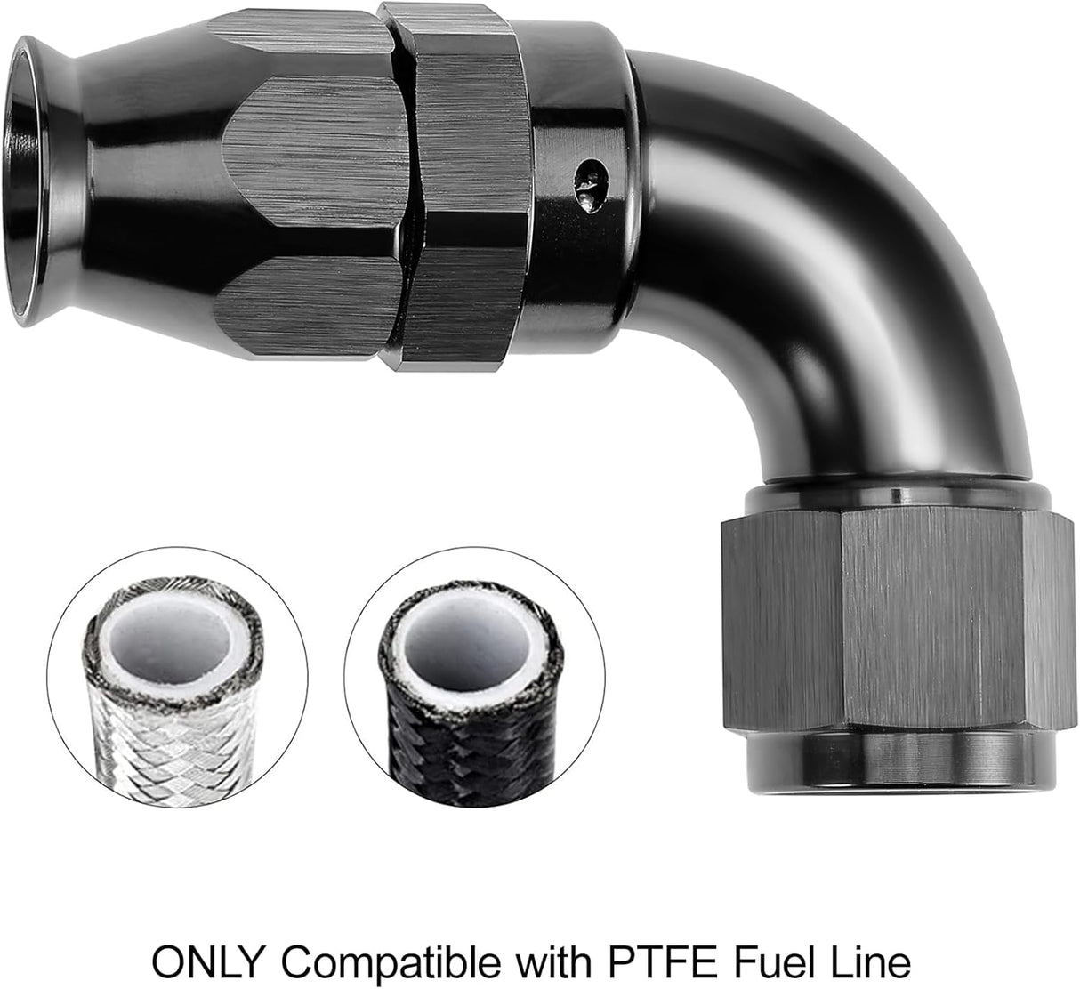 PTFE One Piece Full Flow End Hose Fitting Aluminum Black (4/6/8/10/12AN)|EVIL ENERGY