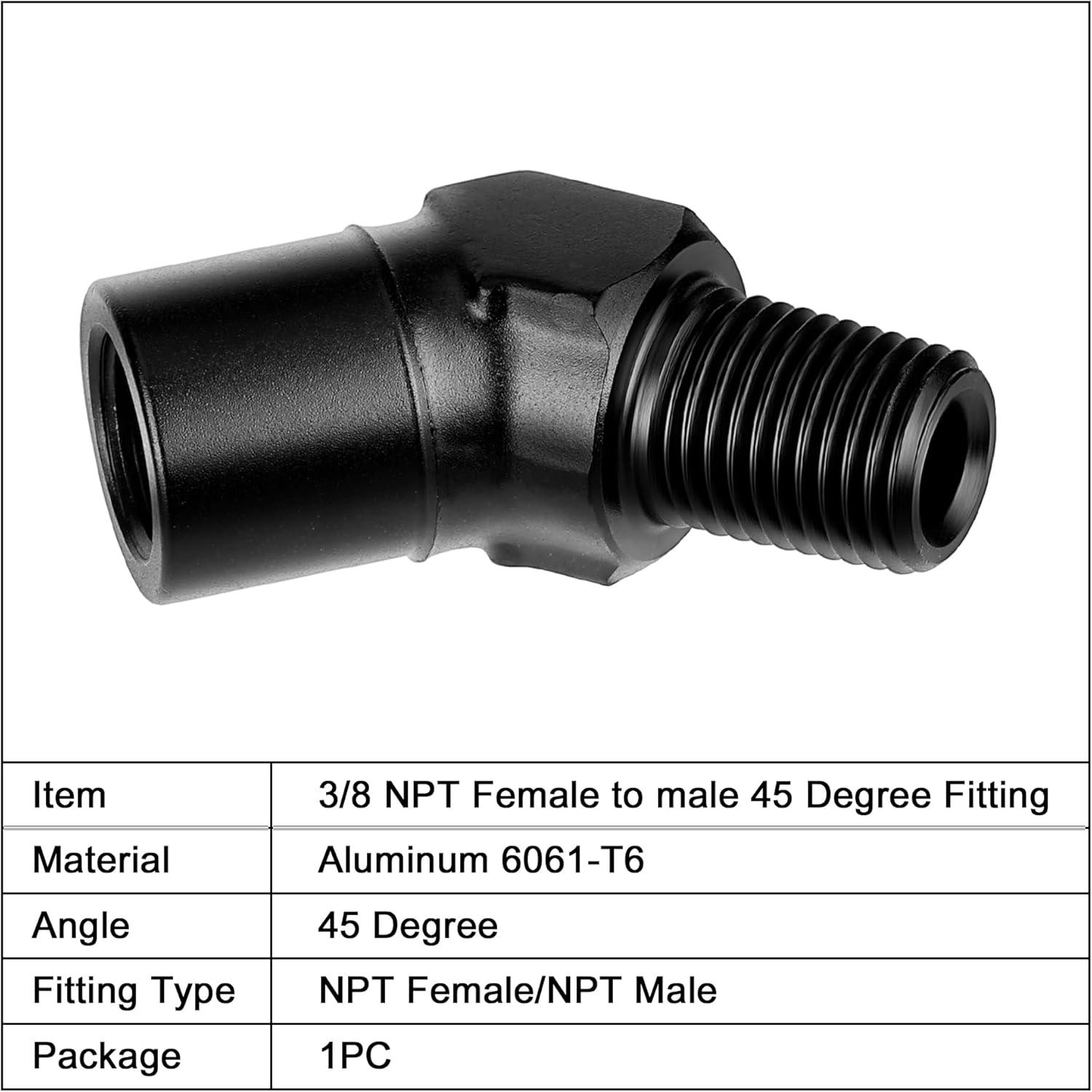 EVIL ENERGY NPT Female to Male Fitting Adapter 45/90 Degree Elbow Aluminum Black