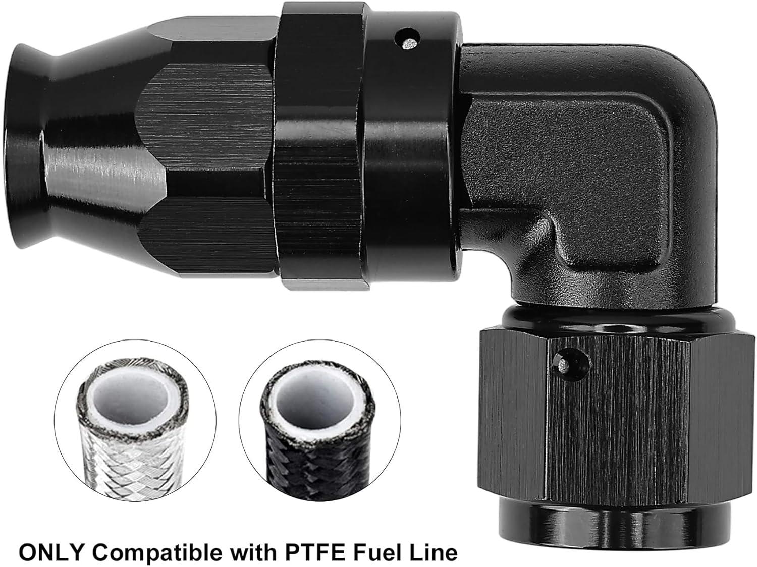 EVIL ENERGY PTFE Hose End Fitting 90 Degree Black Tight Radius Aluminum for Teflon Hose Only