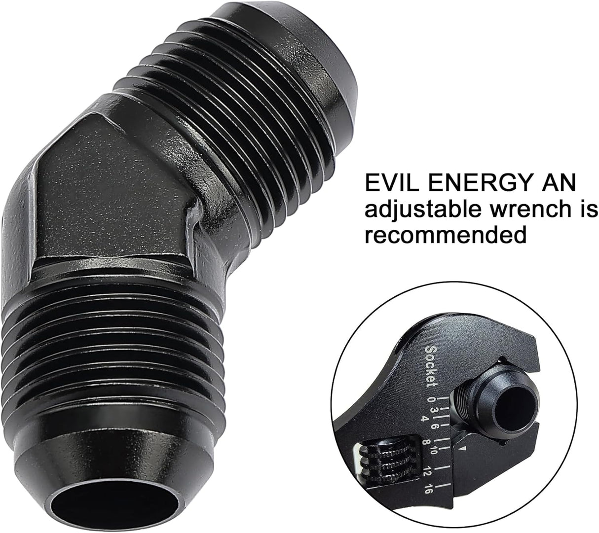 EVIL ENERGY AN Male to Male Flare 45/90 Degree Union Coupler Fitting Coupling Aluminum Black (	3/4/6/8/10/12AN)