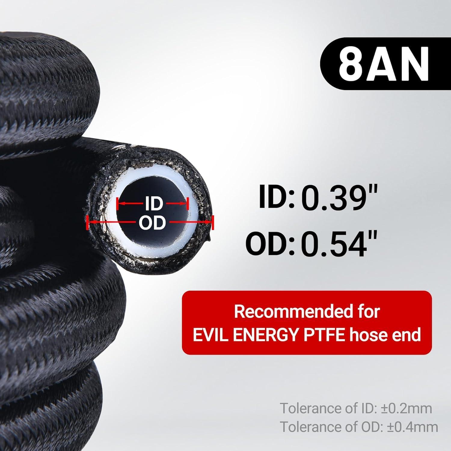 EVIL ENERGY PTFE Fuel Line Kit Nylon Braided Fuel Hose 16FT Black ( 6/8/10AN [8AN]