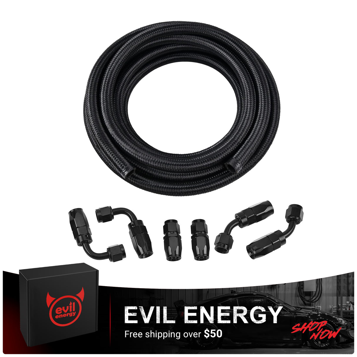 EVIL ENERGY 4/6/8/10AN Nylon Braided CPE Fuel Hose Kit Fuel Hose Fitting Kit 10-20FT