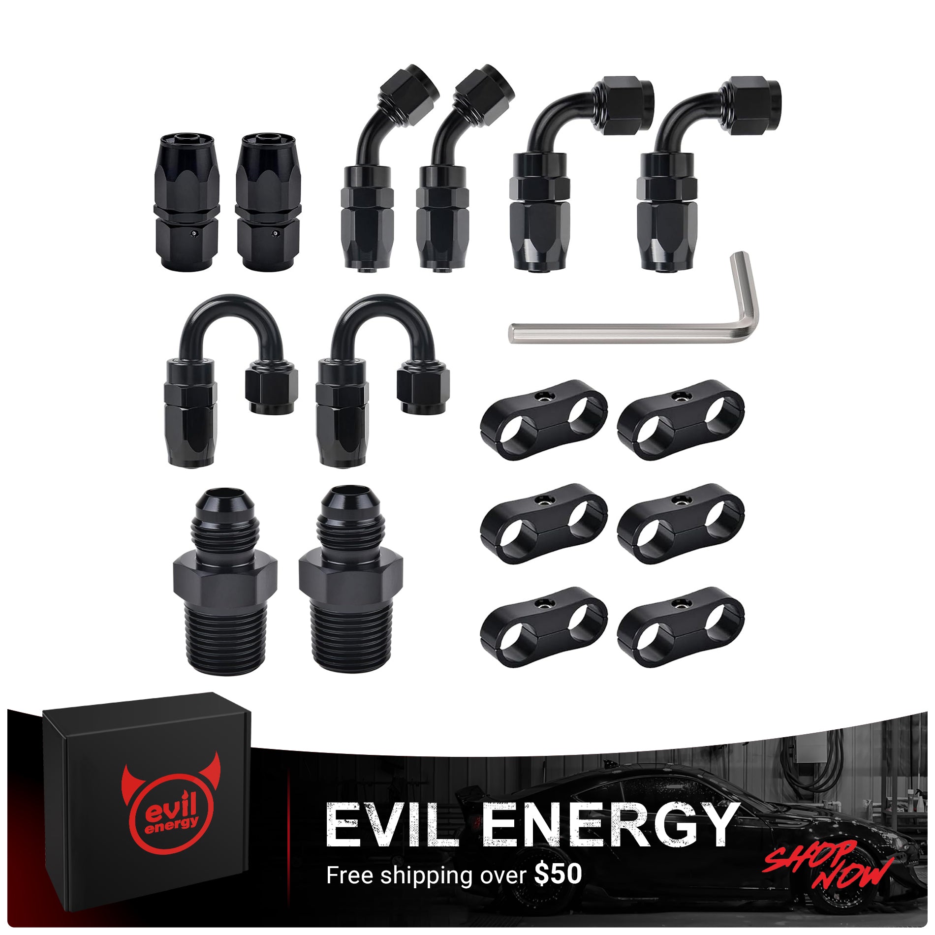 EVIL ENERGY AN Hose End Fitting Kits With Flare Union & NPT Fittings ...