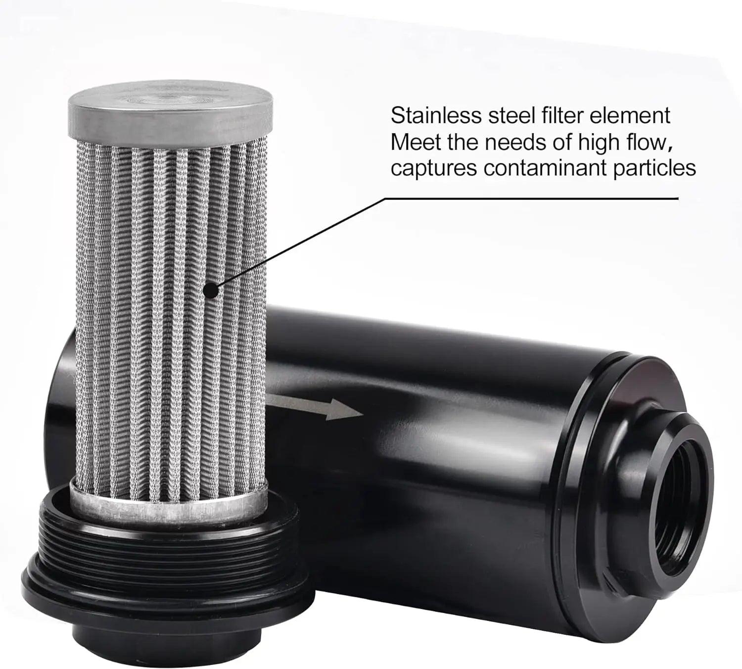 Inline Fuel Filter with 6AN 8AN 10AN Adapter&Bracket Universal 10/30/40/100 Micron|EVIL ENERGY[10 Micron,black]