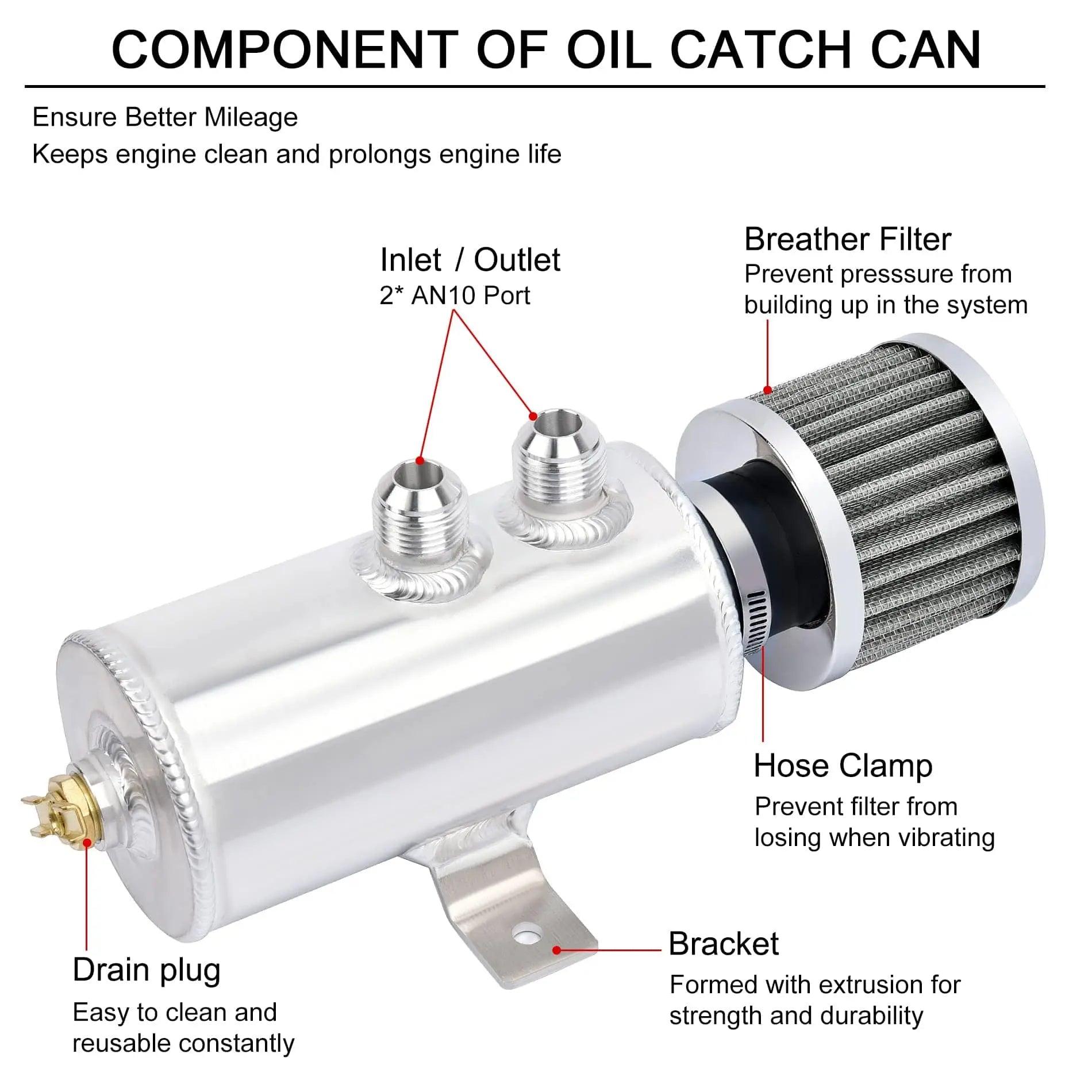 Evilenergy EVIL ENERGY 10AN Baffled Oil Catch Can Oil Breather Tank with Valve 750ML Universal