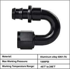 evilenergy EVIL ENERGY 8/10AN 180 Degree Push Lock Hose Fitting End Black