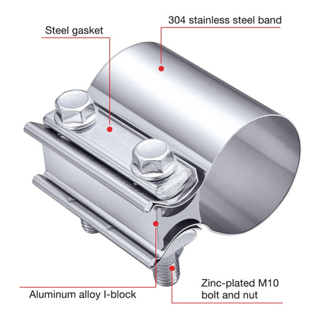 Evilenergy EVIL ENERGY 2/2.25/2.5/2.75/3/4 Inch Exhaust Clamp Butt Joint Band Clamp Sleeve Coupler Stainless Steel