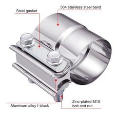 Evilenergy EVIL ENERGY 2/2.25/2.5/3/4 Inch Exhaust Clamp Lap Joint Band Clamp Stainless Steel 2PCS