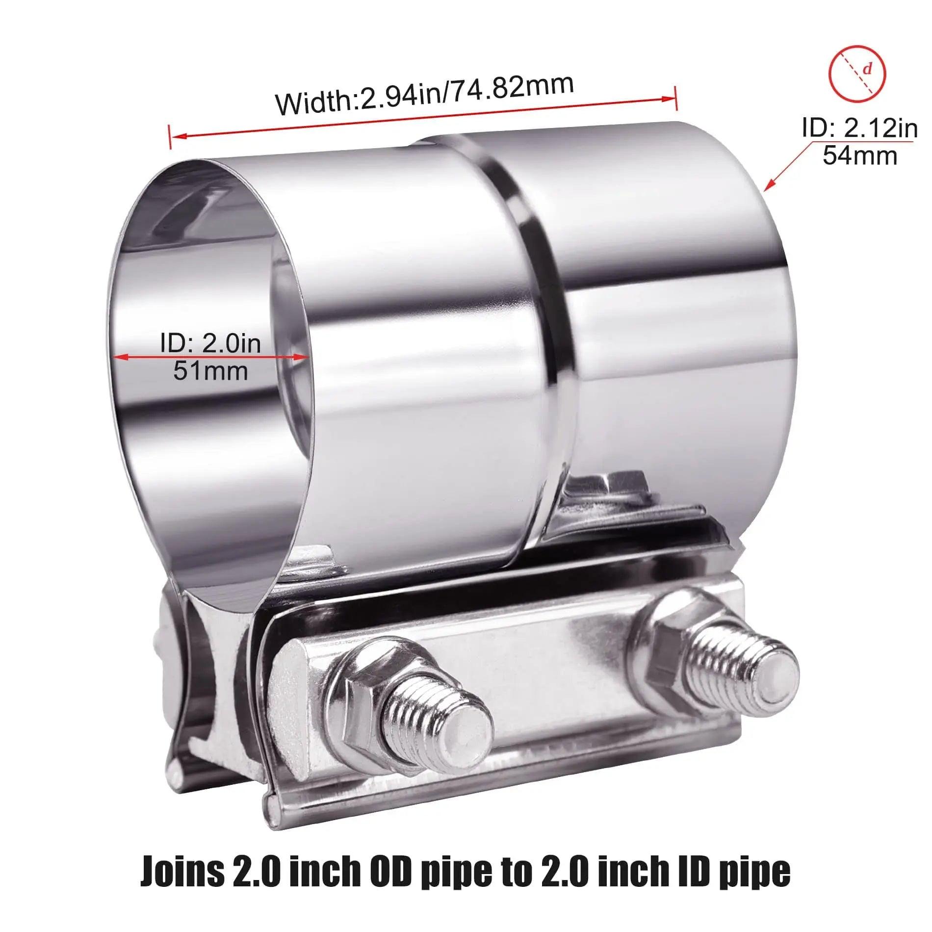 Evilenergy EVIL ENERGY 2/2.25/2.5/3/4 Inch Exhaust Clamp Lap Joint Band Clamp Stainless Steel 2PCS