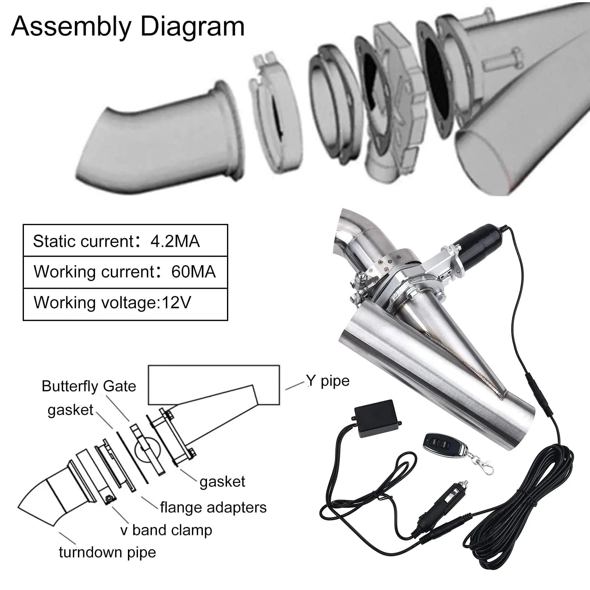 Evilenergy 3" Electric Exhaust Cutout, Exhaust Valve Kit with Controller Remote