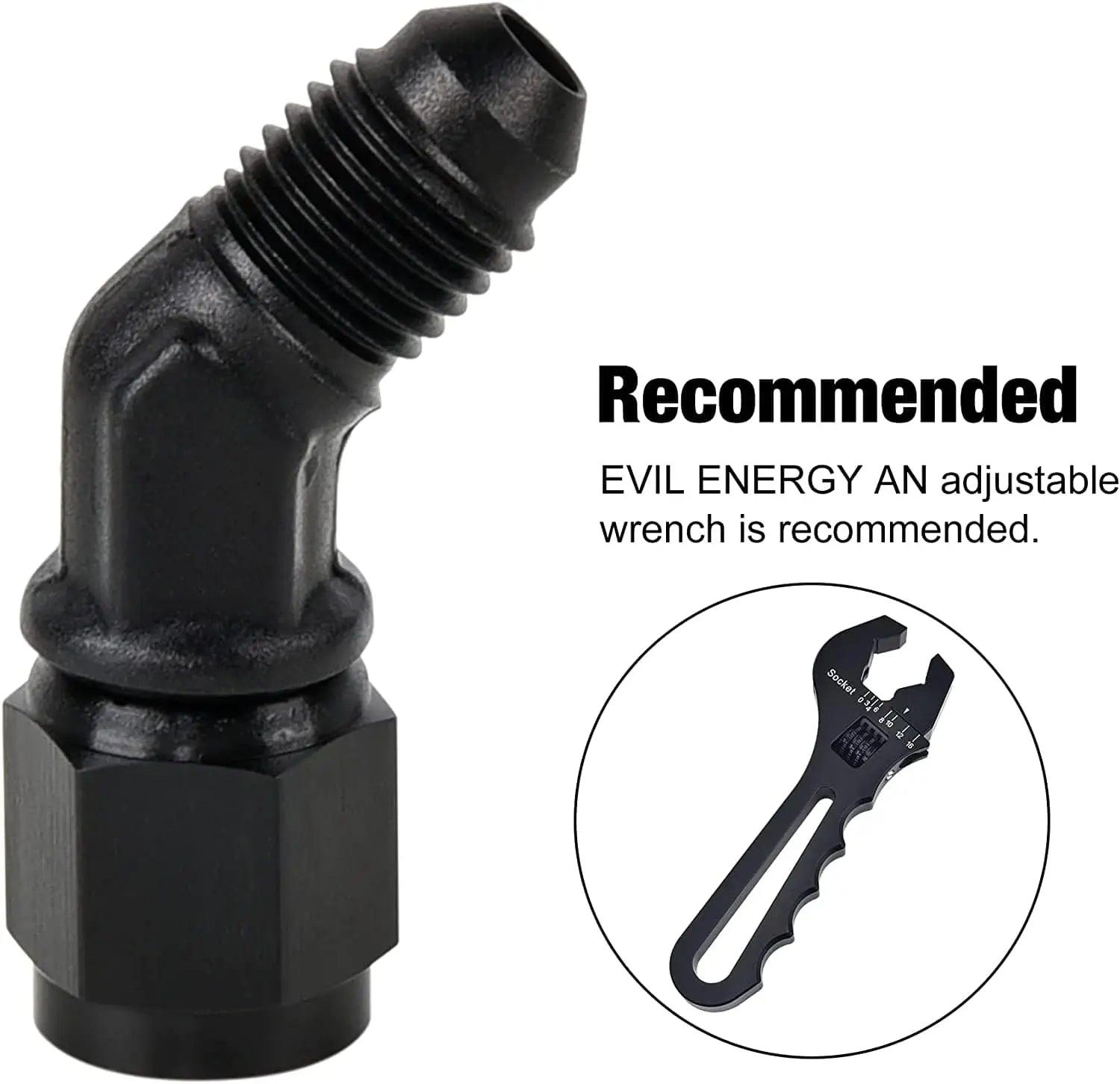 Evilenergy EVIL ENERGY 3/4/6/8/10AN Female to AN Male Flare 45 Degree Swivel Fitting Adapter Aluminium Black