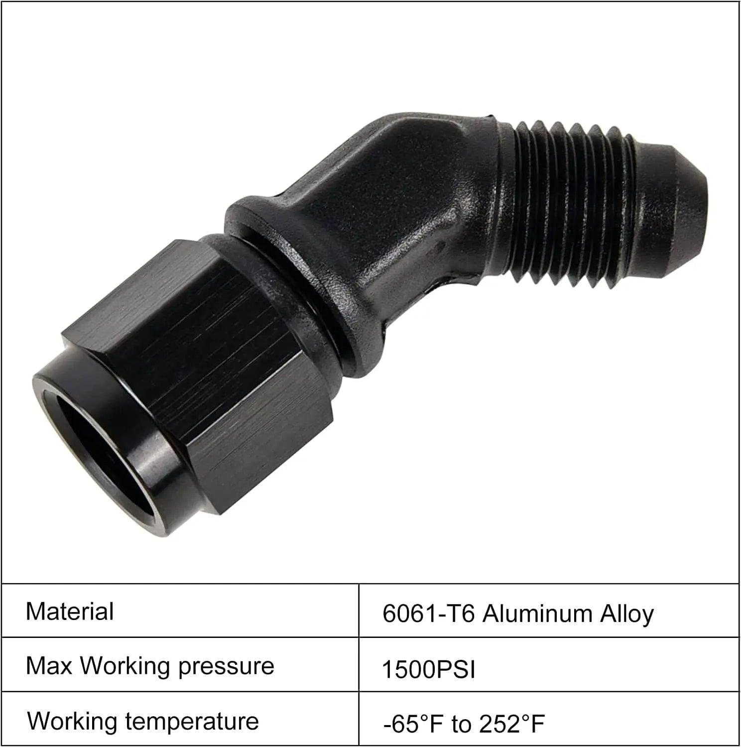 Evilenergy EVIL ENERGY 3/4/6/8/10AN Female to AN Male Flare 45 Degree Swivel Fitting Adapter Aluminium Black