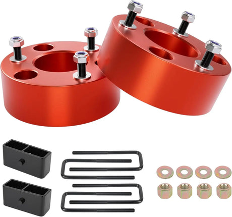 EVIL ENERGY EVIL ENERGY 3 inch Front and 2 inch Rear Leveling Kits For 2007-2023 Chevy Suspension Forged Strut Spacers Lift Kits Red