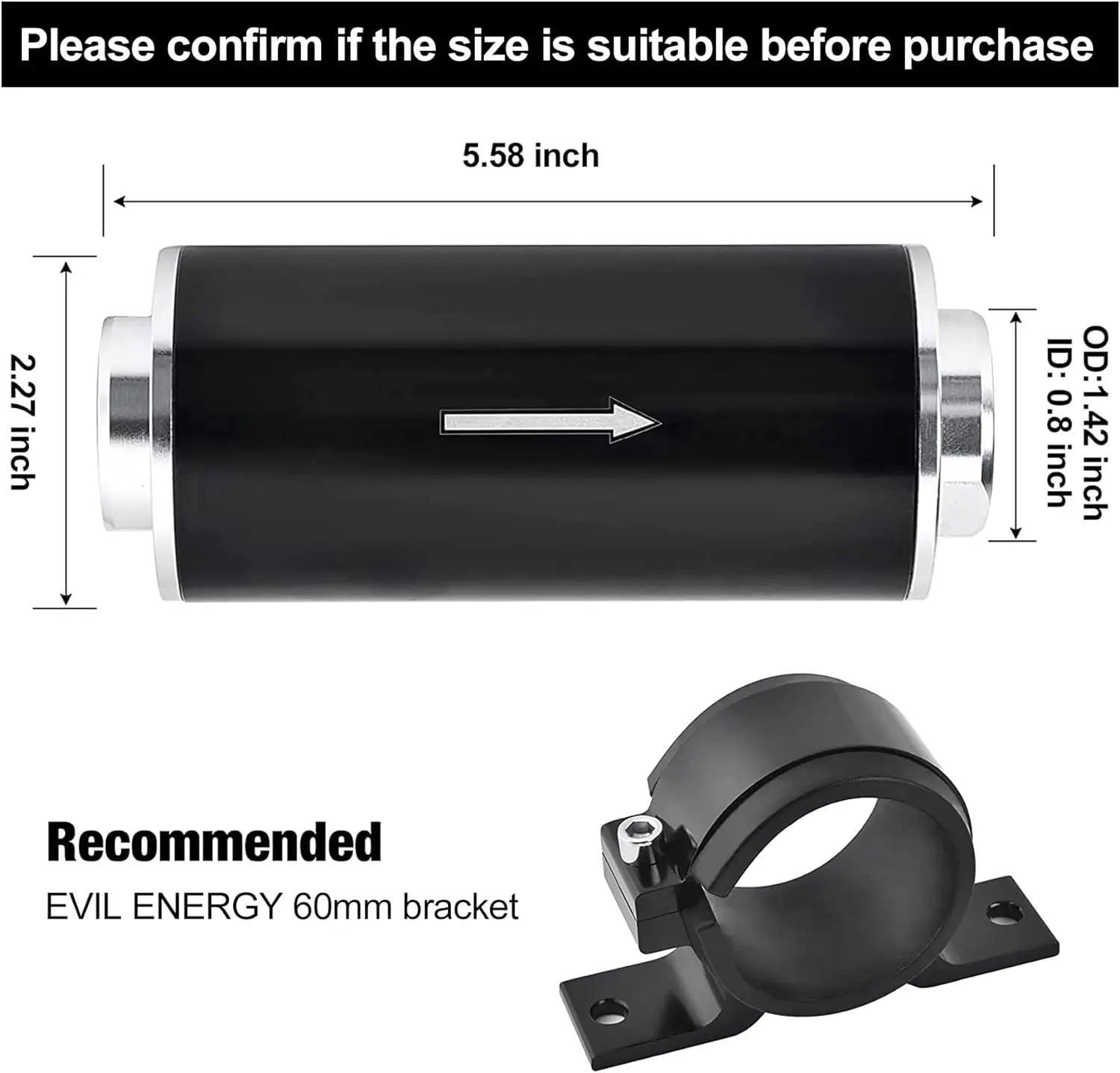 evilenergy EVIL ENERGY 30 Micron Inline Fuel Filter with 6AN 8AN 10AN Adapter&Bracket Clamp 60MM Universal