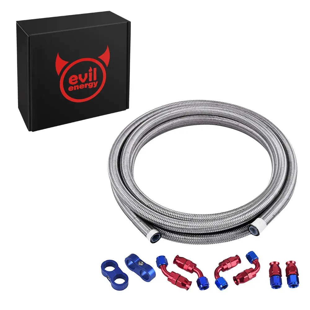 Evilenergy EVIL ENERGY 4/6/8/10AN PTFE Fuel Line Fitting Kit E85 Stainless Steel Braided Fuel Hose 10FT