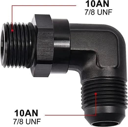 Evilenergy EVIL ENERGY 6/8/10AN Flare to 6/8/10AN ORB Male Swivel Adapter Fitting 90 Degree Black