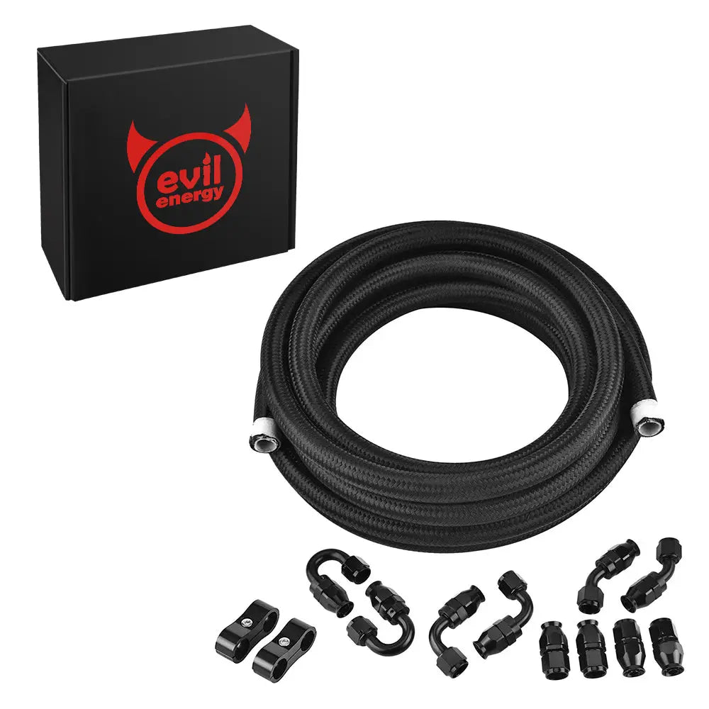 Evilenergy EVIL ENERGY 6/8/10AN PTFE Fuel Line Kit Nylon Braided Fuel Hose 16FT Black