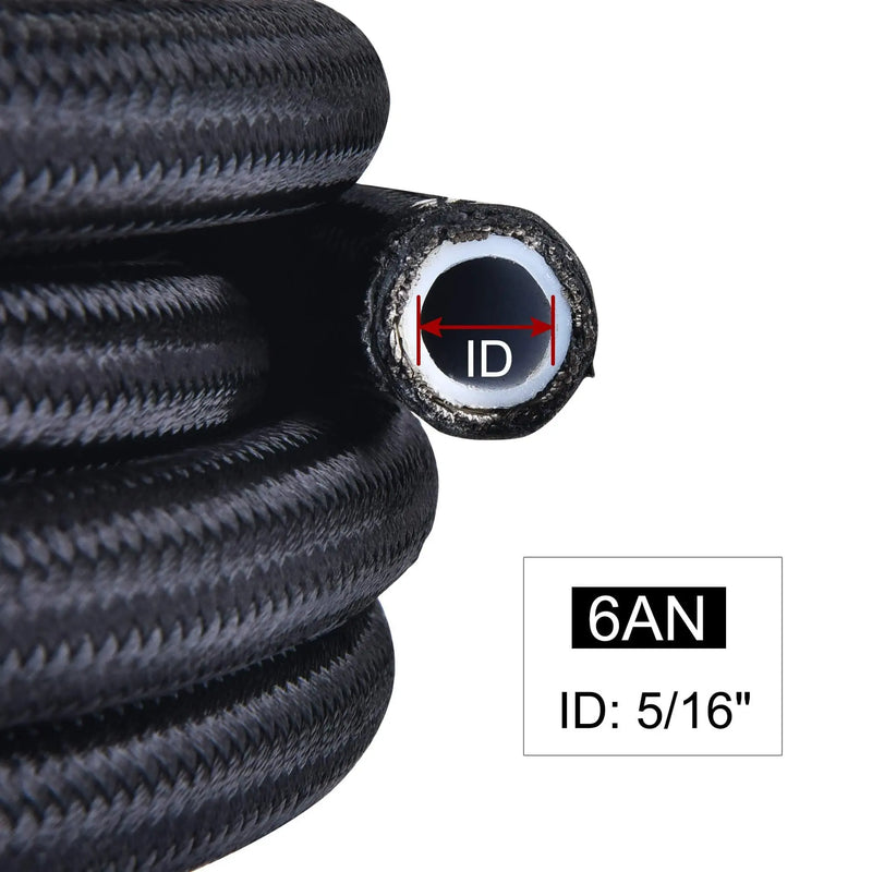 25ft 3/8" LS Swap 6AN Fuel Line Kit – EFI Injection Hose With 14 Fittings, Black Anodized, 1-Year Warranty