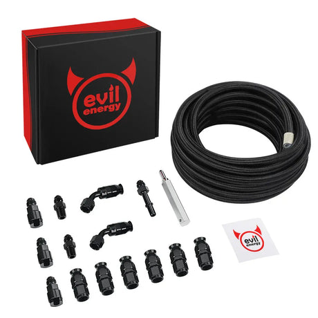 Evilenergy EVIL ENERGY 6AN 3/8" PTFE LS Swap EFI Fuel Line Fitting Kit E85 Nylon Braided Fuel Hose 25FT