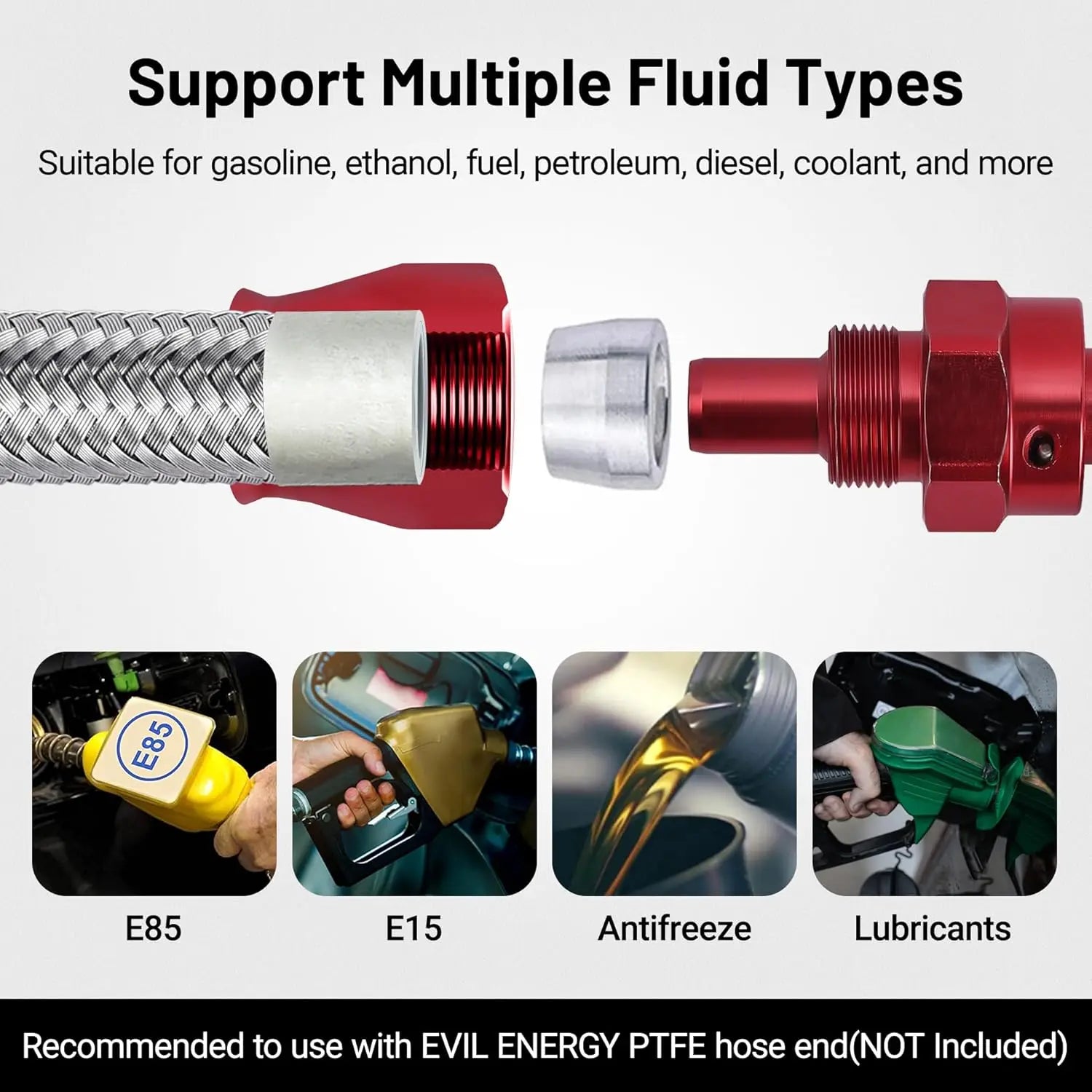 mysite EVIL ENERGY 6AN 3/8" PTFE LS Swap EFI Fuel Line Fitting Kit, E85 Nylon Braided Fuel Hose 25FT [Silver]