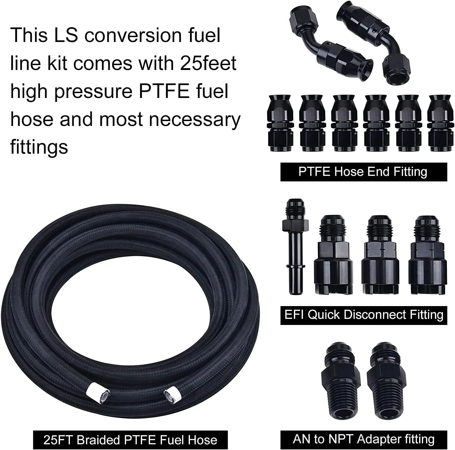 mysite EVIL ENERGY 6AN Adjustable Fuel Pressure Regulator Bundle with 6AN 3/8" PTFE LS Swap EFI Fuel Line Fitting Kit E85 Nylon Braided 25FT