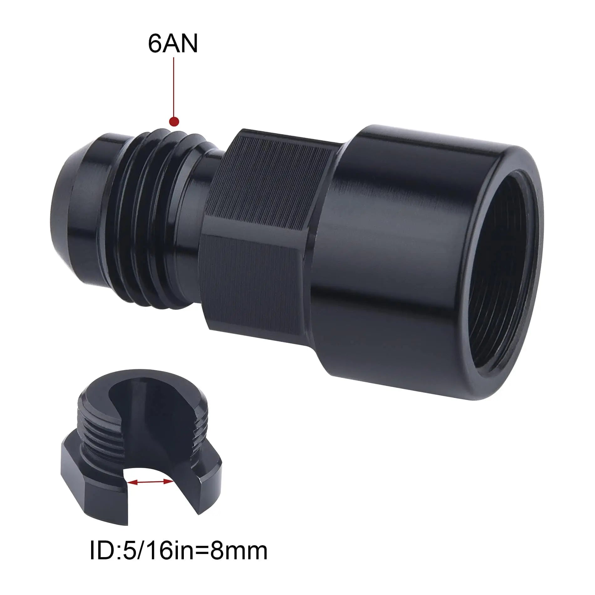 6AN Male to 5/16 8mm Hardline Fuel Hose Line Tube Straight Fitting Adapter  Black