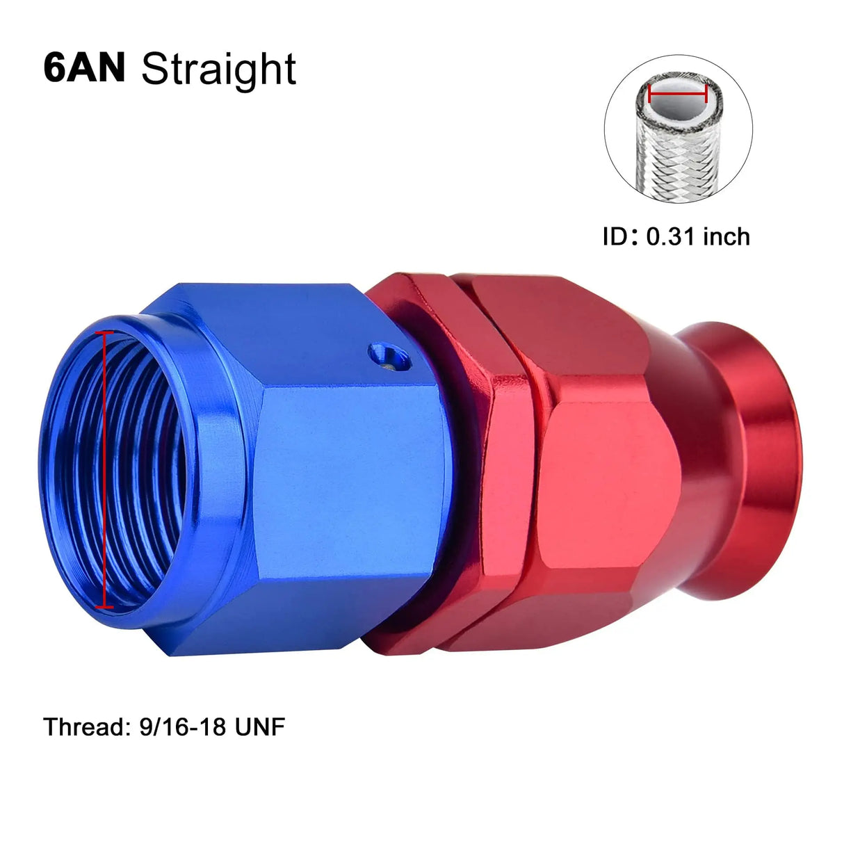 EVIL ENERGY Straight PTFE Hose End Only for PTFE E85 Fuel Line Fitting  Adapter Blue&Red (6/8/10AN)