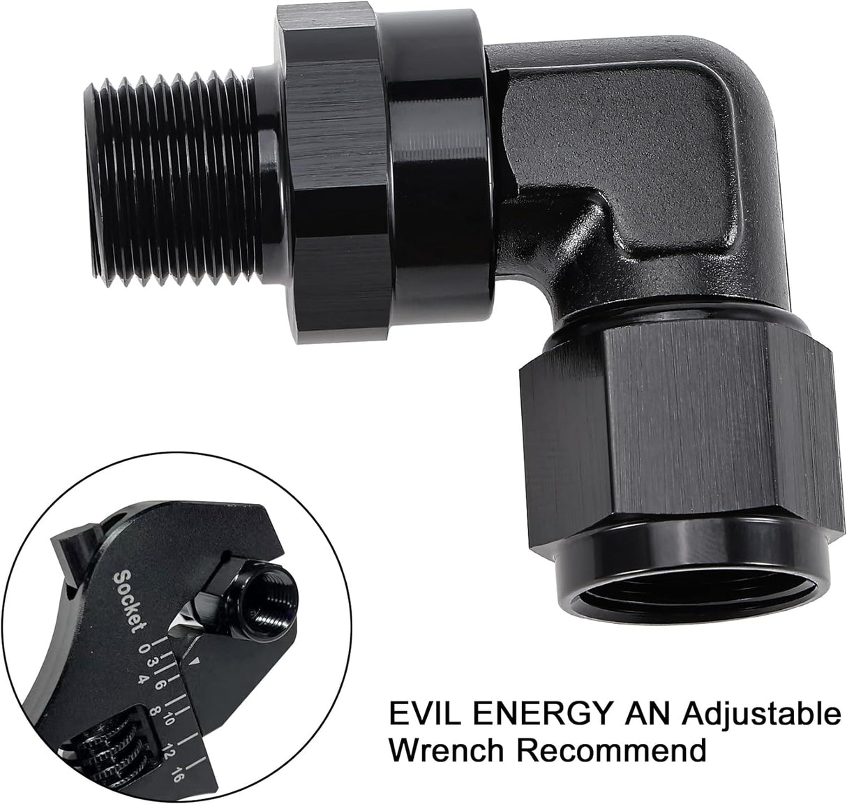 EVIL ENERGY AN Female to NPT Pipe Swivel 90 Degree Fitting Adapter